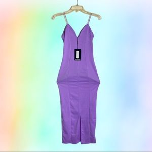PLT “Lilac Strappy Plunge Ribbed Midaxi Dress”